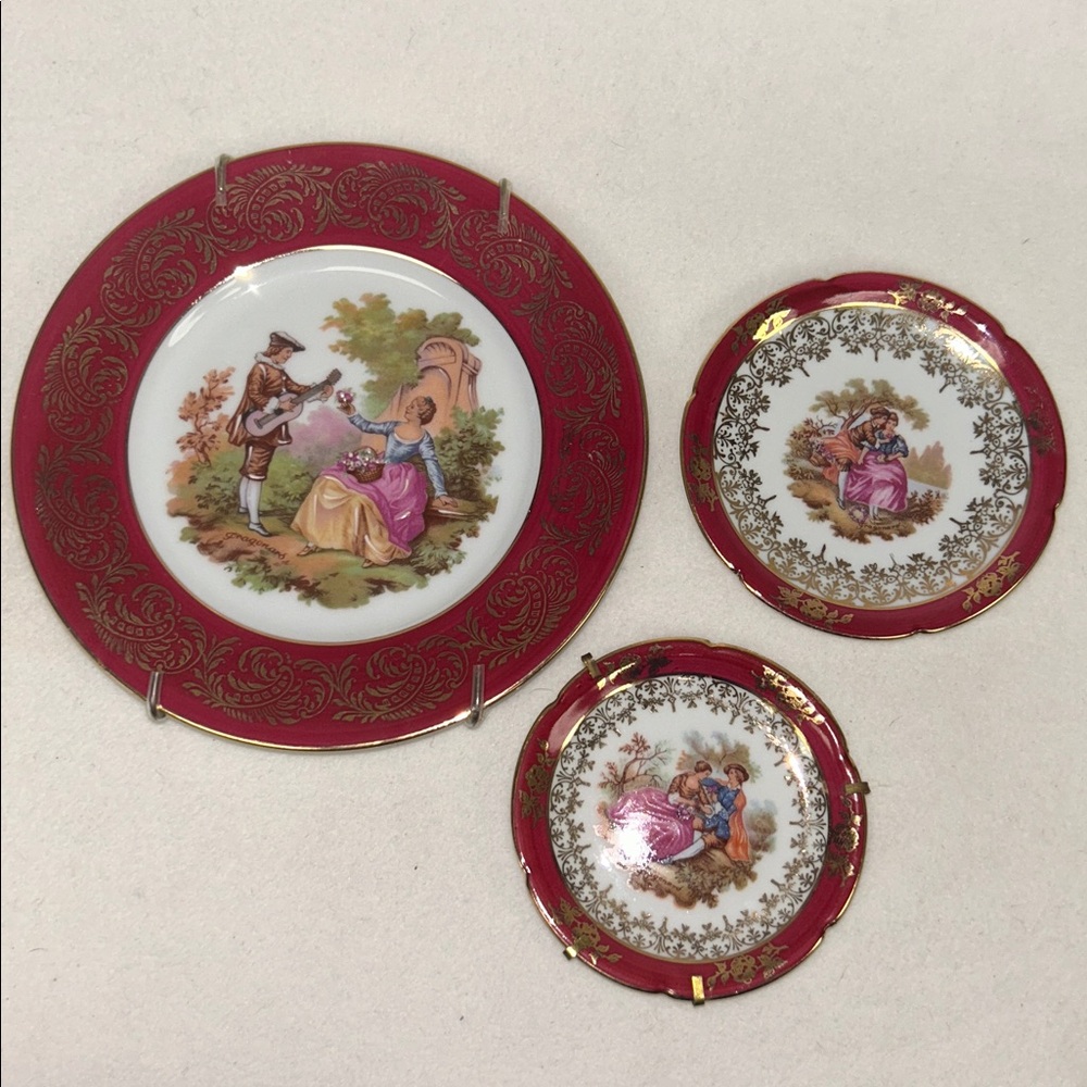 Vintage LIMOGES FRANCE miniature porcelain “Courting Couple” decor plates